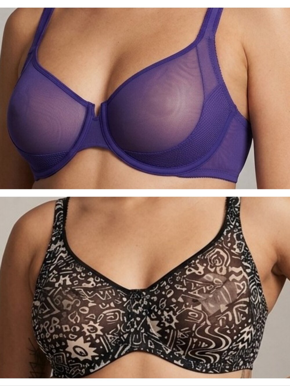 Lane Bryant Purple Underwire Bra & Black-White Patterned Bra Set 44D